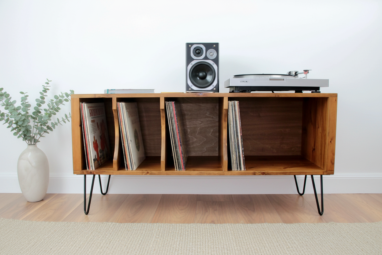Industrial Wooden Record Stand & Vinyl Storage Cabinet | TV Unit