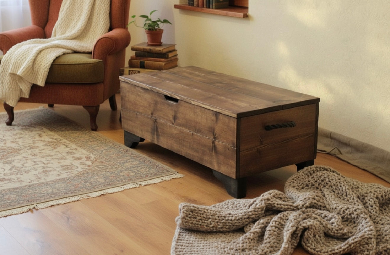 Rustic Industrial Trunk, Wooden Trunk,  Storage Trunk, Storage Chest, Trunk Coffee Table - Available in Many Colours!