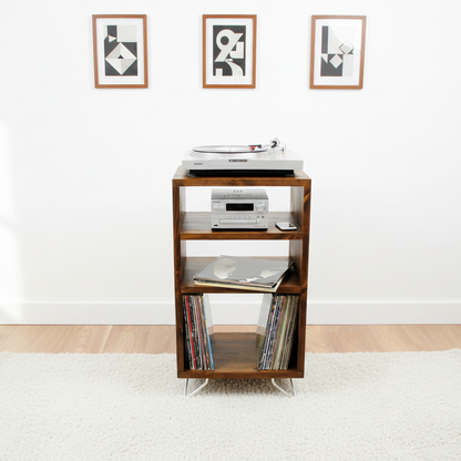Tower‑Style Record Player Stand & Vinyl Storage Cabinet | Solid Wood Media Tower