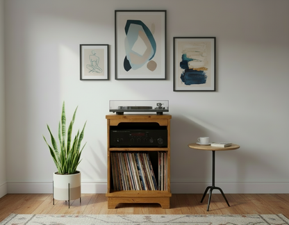 Solid Wood Turntable Stand with Vinyl Storage & Hi-Fi Shelf – Custom Colours, UK-Made
