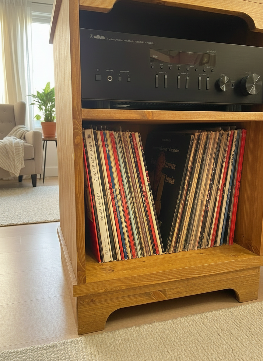 Solid Wood Turntable Stand with Vinyl Storage & Hi-Fi Shelf – Custom Colours, UK-Made