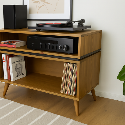 Large Solid Wood Music Cabinet | Handmade Vinyl & Gear Storage