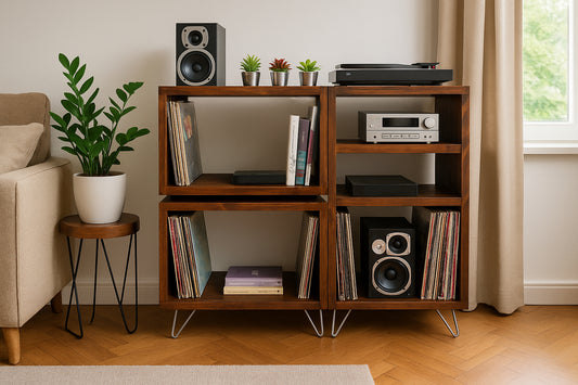 Rustic Industrial Vinyl Record Player Stand & Storage Cabinet
