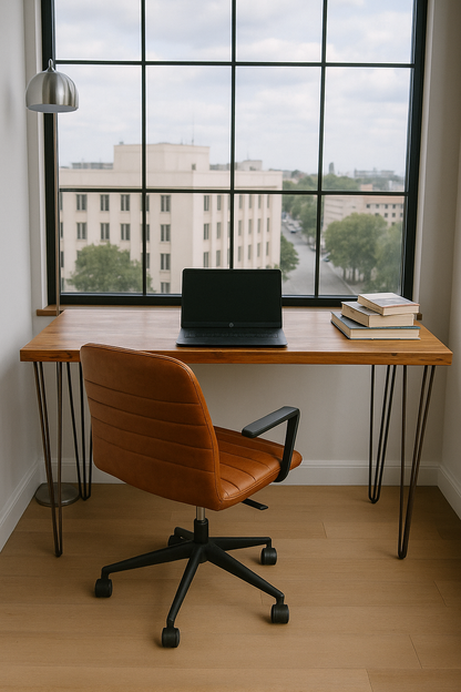 Rustic Industrial Office Desk | Solid Wood & Metal Work Table