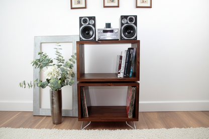 Double‑Decker Record Storage Stand | Solid Wood Media Cabinet
