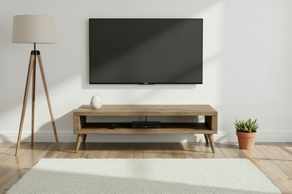 Mid-Century Style Solid Wood TV Unit with Open Shelf Storage