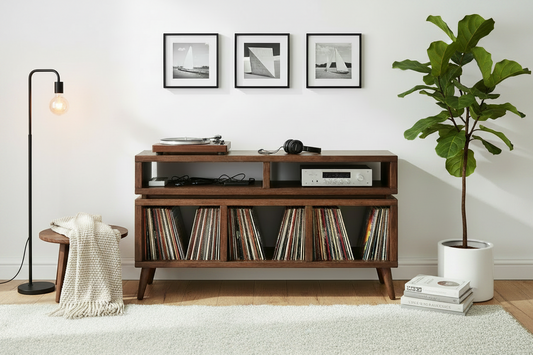 Turntable and Record Cabinet Made with Solid Wood