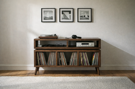 Turntable & Record Cabinet Made with Solid Wood
