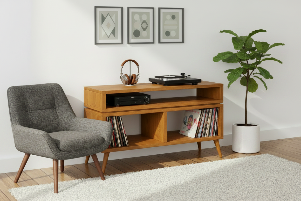 Double Tier Vinyl Record Storage Unit - Turntable Stand