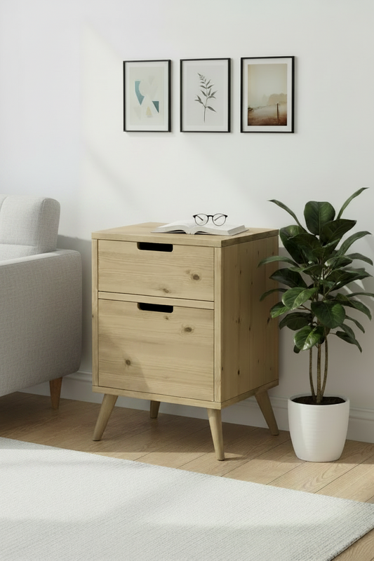Solid Wood Side Table with Storage Drawers