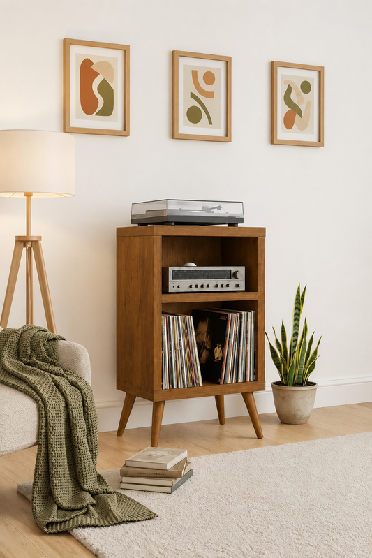 Record Player Stand & Vinyl Storage Cabinet | Solid Wood Media Tower