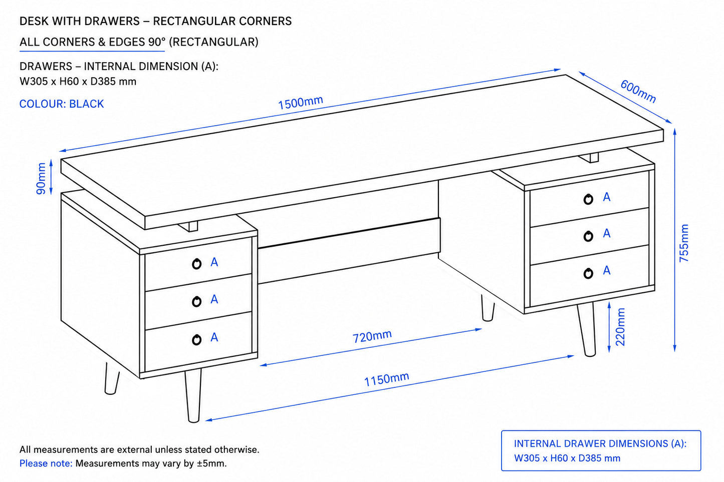 Custom Order - Large Desk in Black Finish