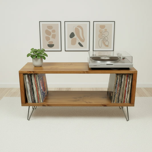 Wooden Industrial Record Player Stand, Record Storage Cabinet, TV stand, Records Stand - Open Storage