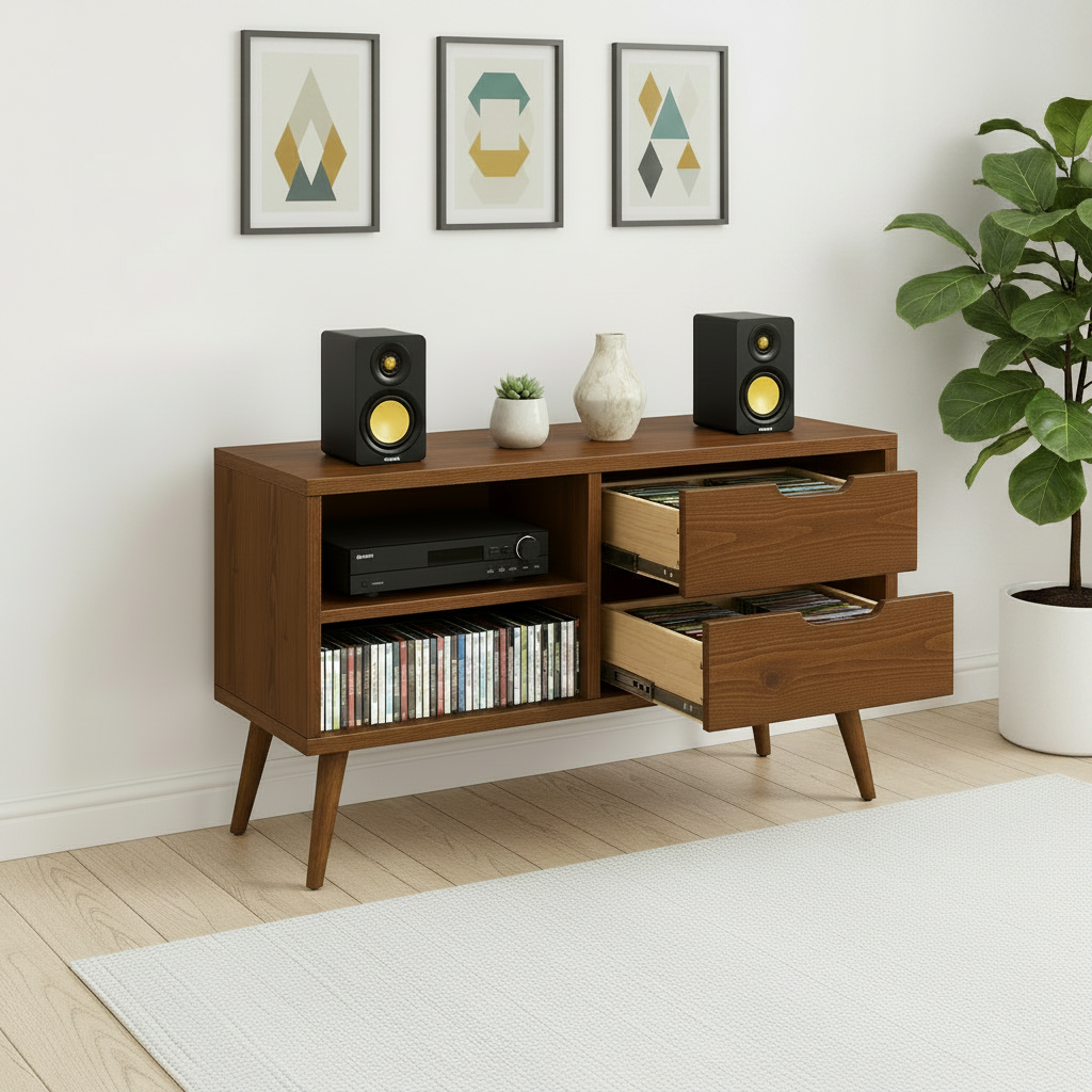 Wooden Multimedia Storage with Shelves | Handmade CD Storage Cabinet