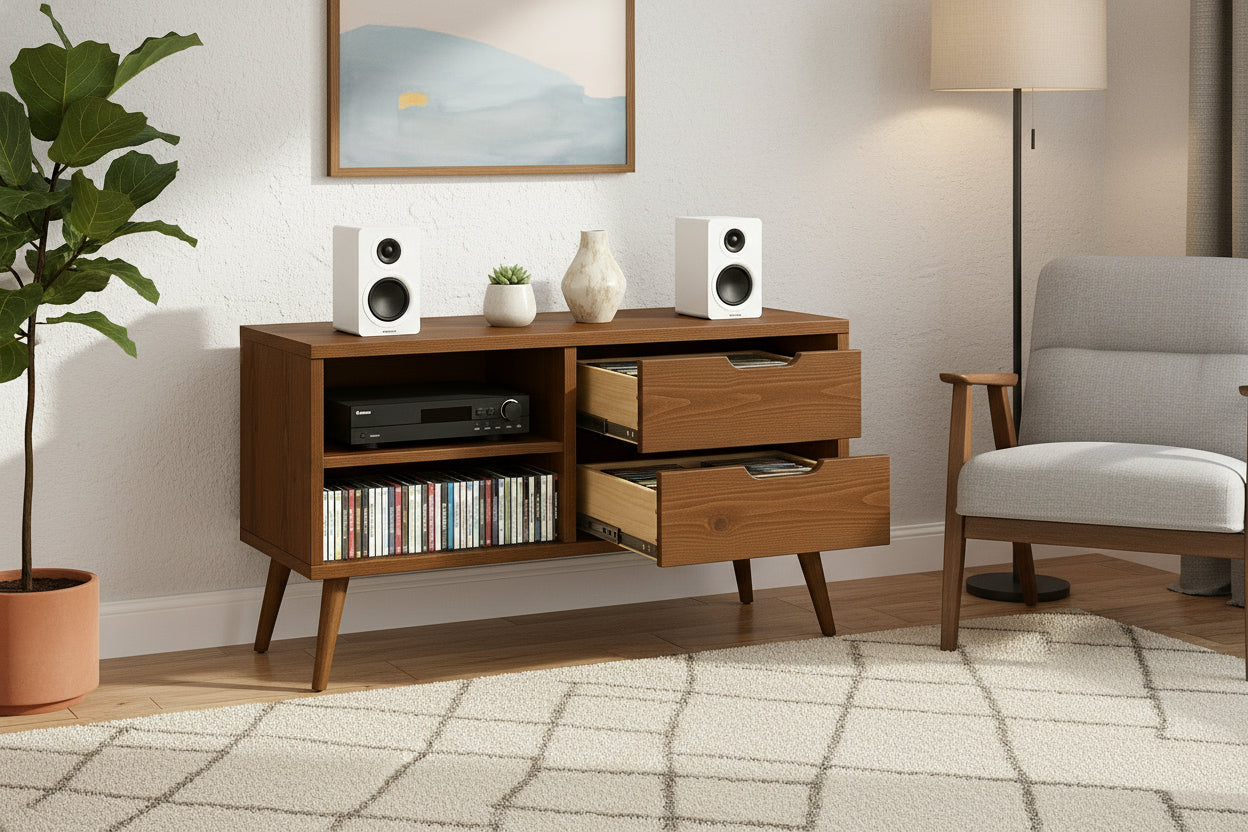 Wooden Multimedia Storage with Shelves | Handmade CD Storage Cabinet