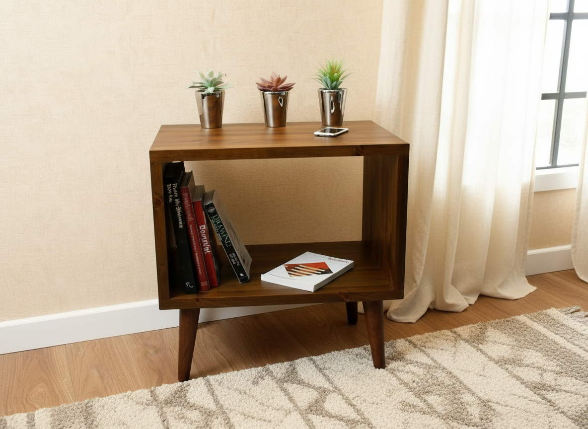 Vintage Industrial Wooden Bedside Table & Record Cabinet | Solid Wood