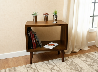 Vintage Industrial Wooden Bedside Table & Record Cabinet | Solid Wood