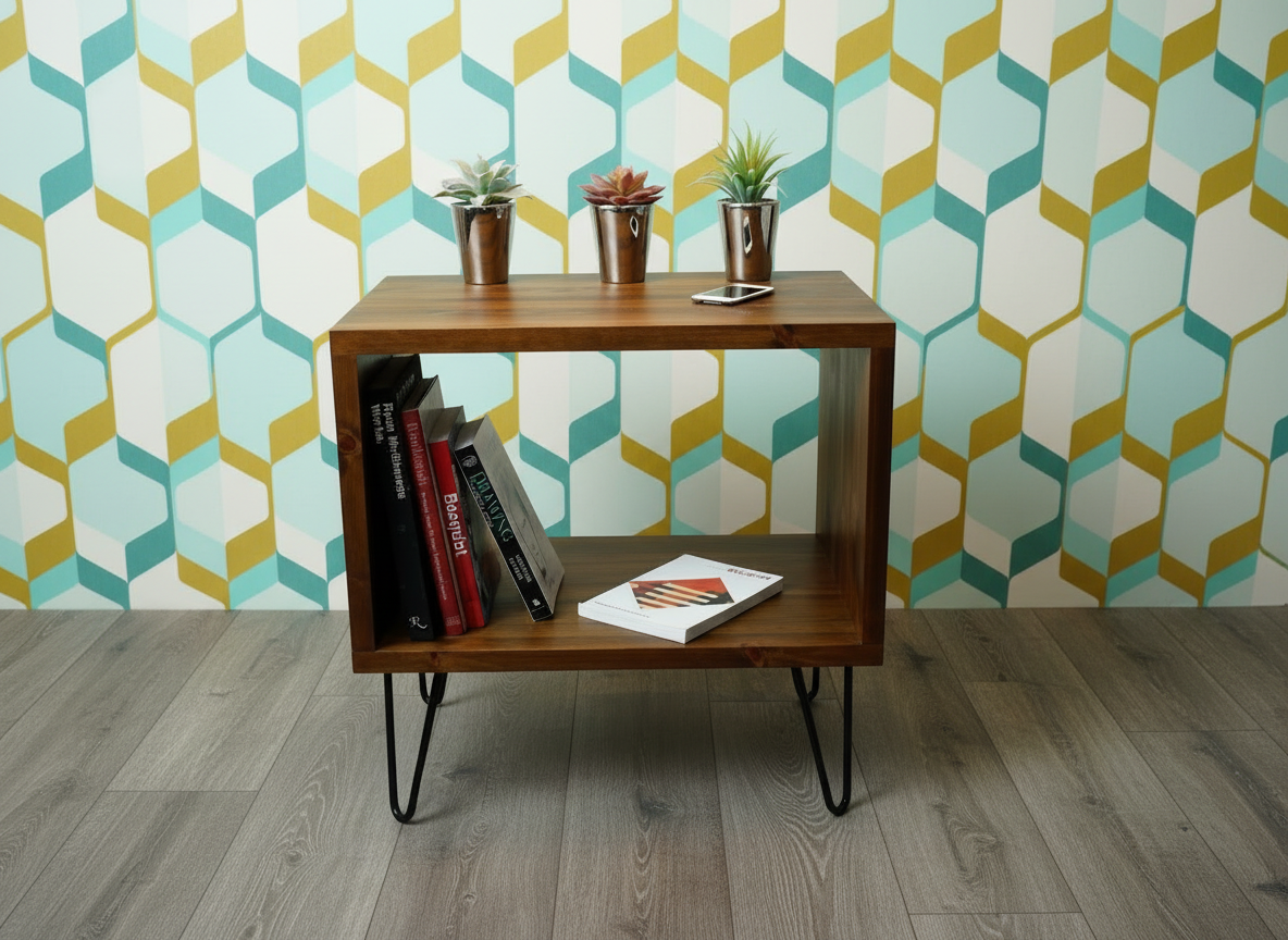 Vintage Industrial Wooden Bedside Table & Record Cabinet | Solid Wood