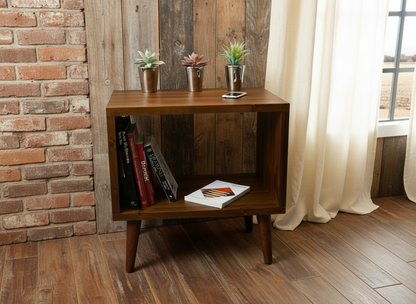Vintage Industrial Wooden Bedside Table & Record Cabinet | Solid Wood