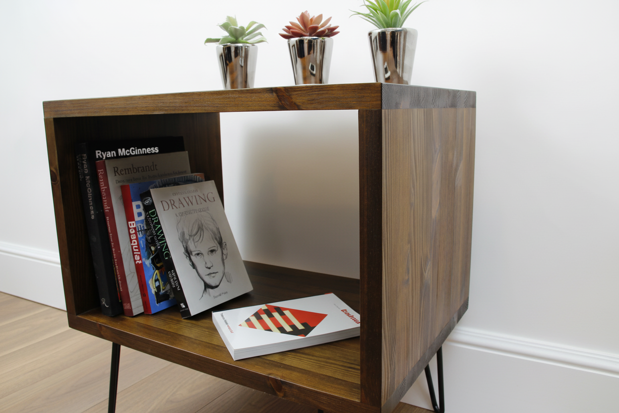 Vintage Industrial Wooden Bedside Table & Record Cabinet | Solid Wood
