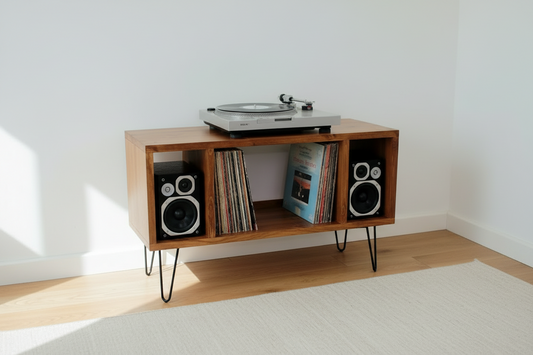 Industrial Solid Wood Record Stand & Vinyl Storage Cabinet | TV & Music Unit- Side Sections