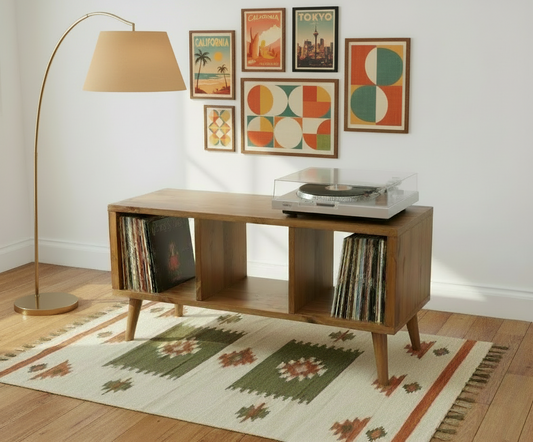 Two 100cm Vinyl Record Units and Matching Square Table