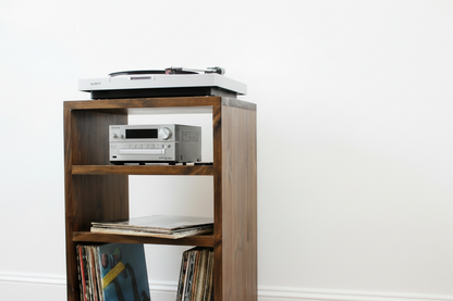 Tower‑Style Record Player Stand & Vinyl Storage Cabinet | Solid Wood Media Tower