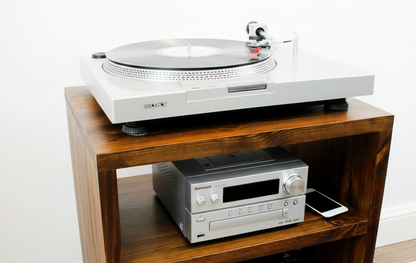 Tower‑Style Record Player Stand & Vinyl Storage Cabinet | Solid Wood Media Tower