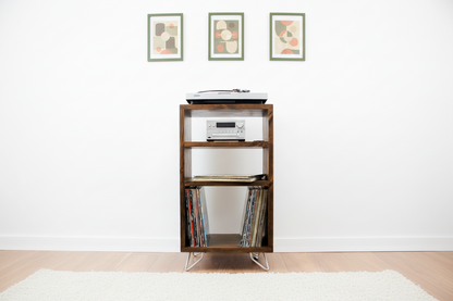 Tower‑Style Record Player Stand & Vinyl Storage Cabinet | Solid Wood Media Tower