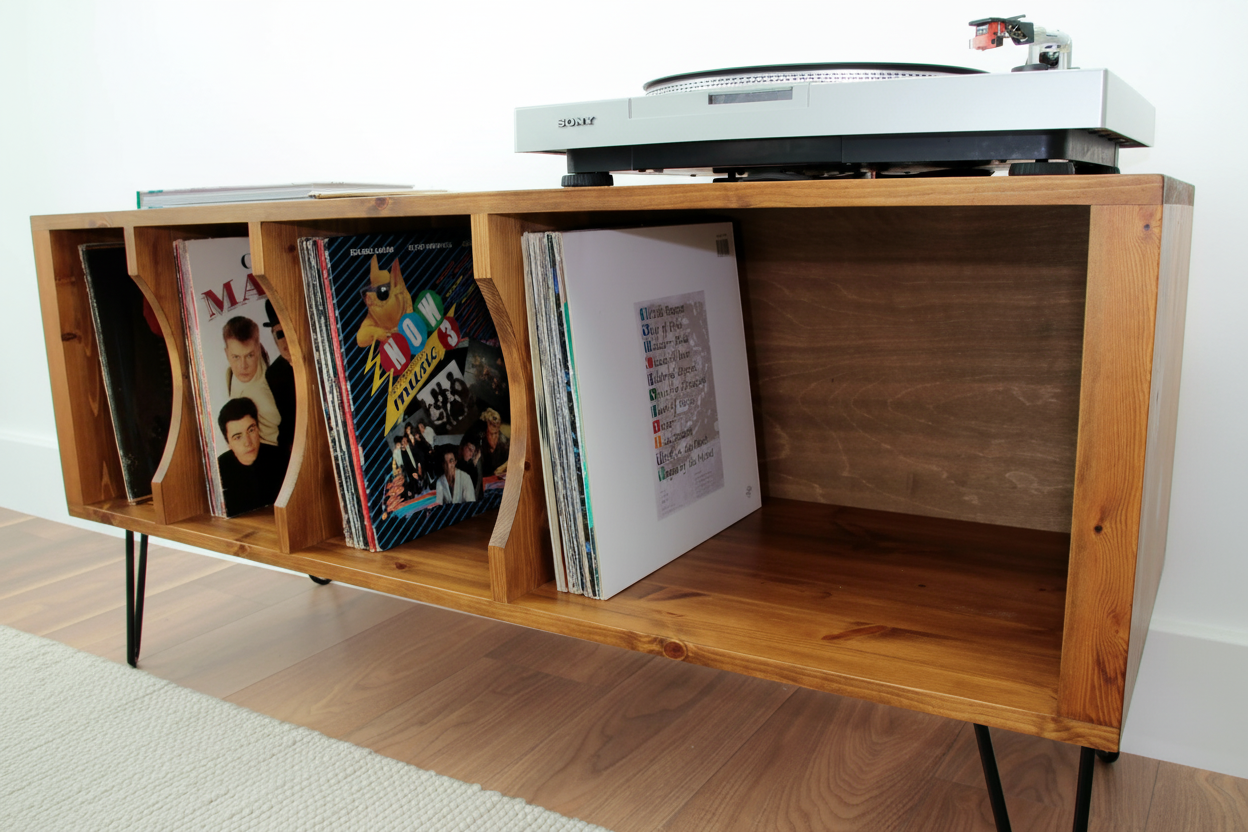 Industrial Wooden Record Stand & Vinyl Storage Cabinet | TV Unit