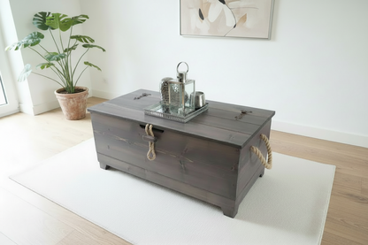 Rustic Wooden Blanket Box & Coffee Table Trunk | Solid Wood Ottoman Chest
