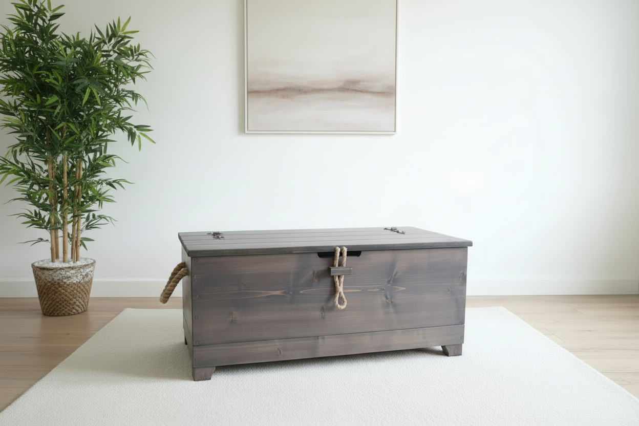 Rustic Wooden Blanket Box & Coffee Table Trunk | Solid Wood Ottoman Chest