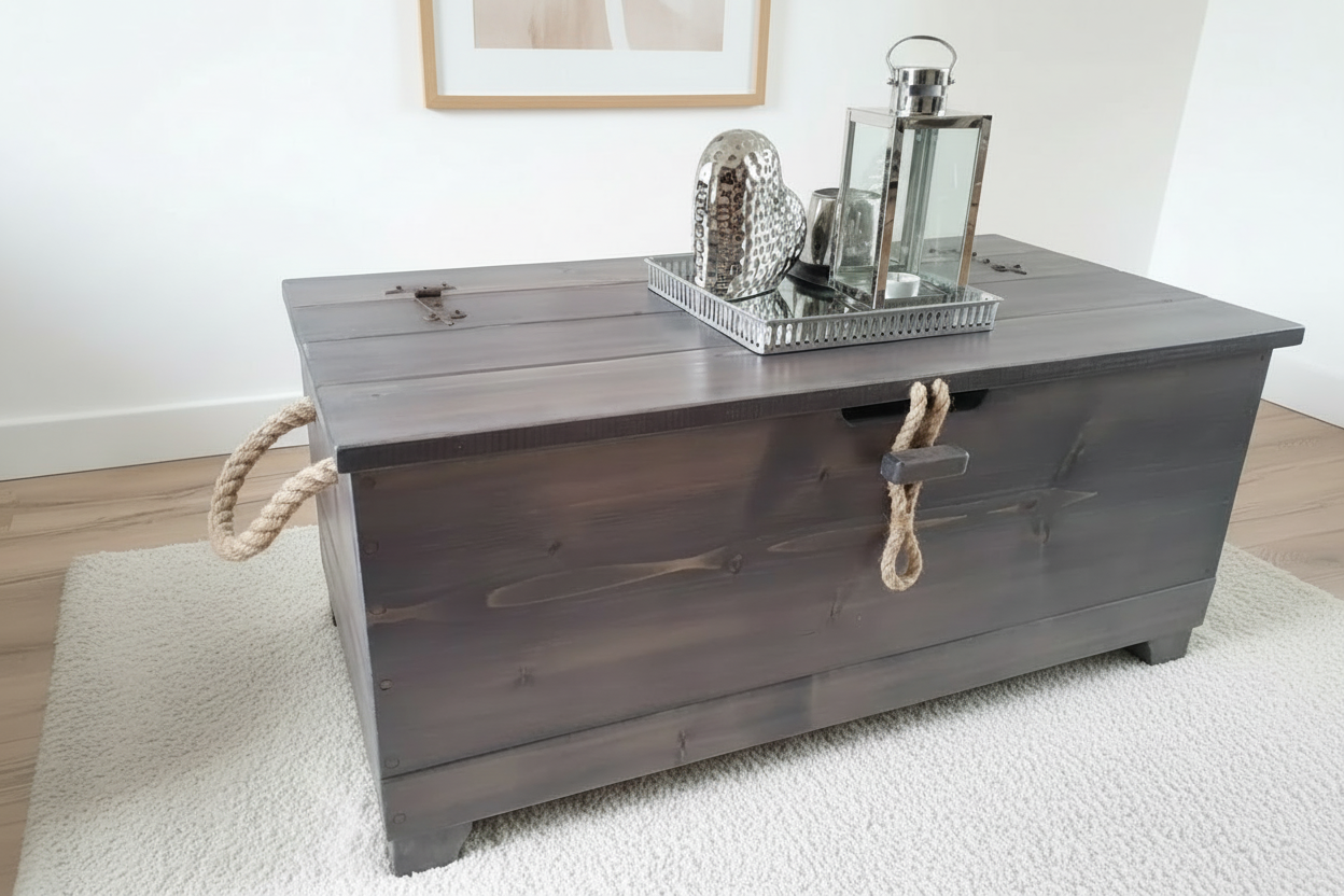 Rustic Wooden Blanket Box & Coffee Table Trunk | Solid Wood Ottoman Chest