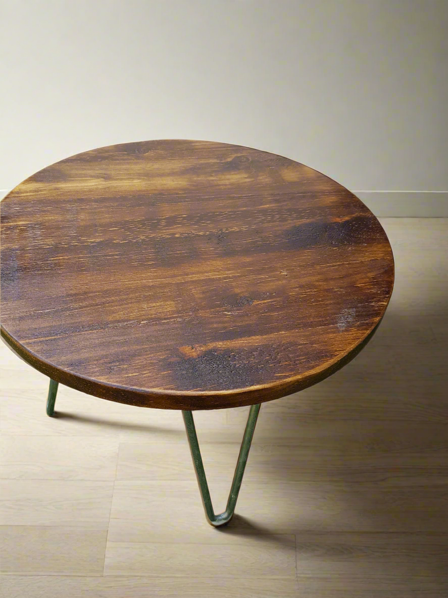 Rustic Industrial Coffee Table, Round Low Table, Side Table, Made with Solid Wood - Available in many Colours!