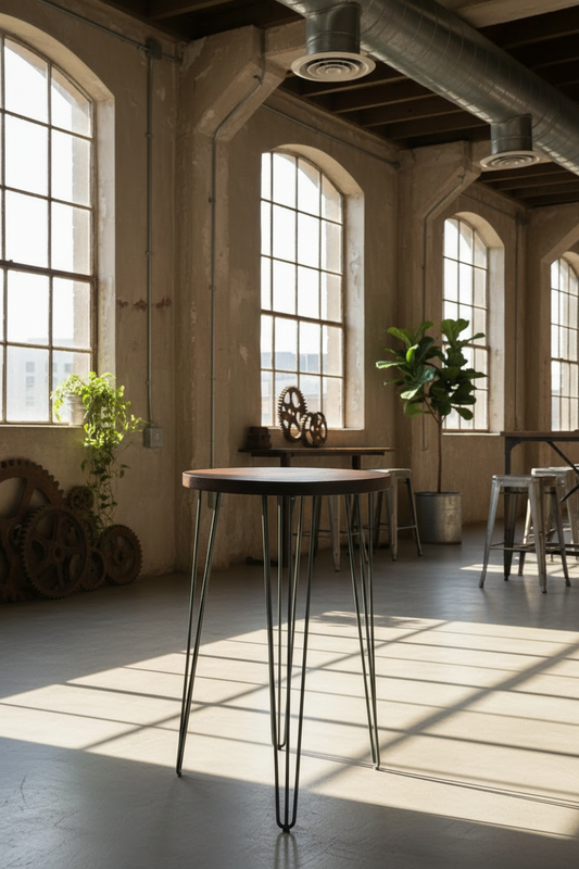 Rustic Industrial Bar Table, Round Table, Side Table, Made with Solid Wood - Available in many Colours!