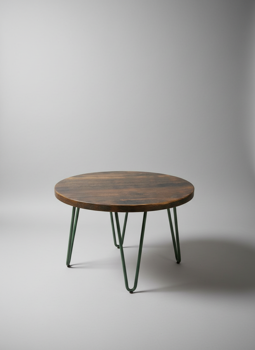 Rustic Industrial Coffee Table, Round Low Table, Side Table, Made with Solid Wood - Available in many Colours!
