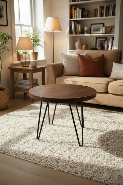 Rustic Industrial Coffee Table, Round Low Table, Side Table, Made with Solid Wood - Available in many Colours!