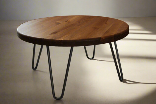 Rustic Industrial Coffee Table, Round Low Table, Side Table, Made with Solid Wood - Available in many Colours!