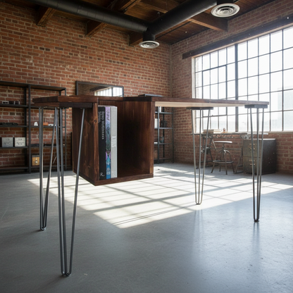 Solid Wood Office Desk with Bookshelf | Handmade Industrial Desk