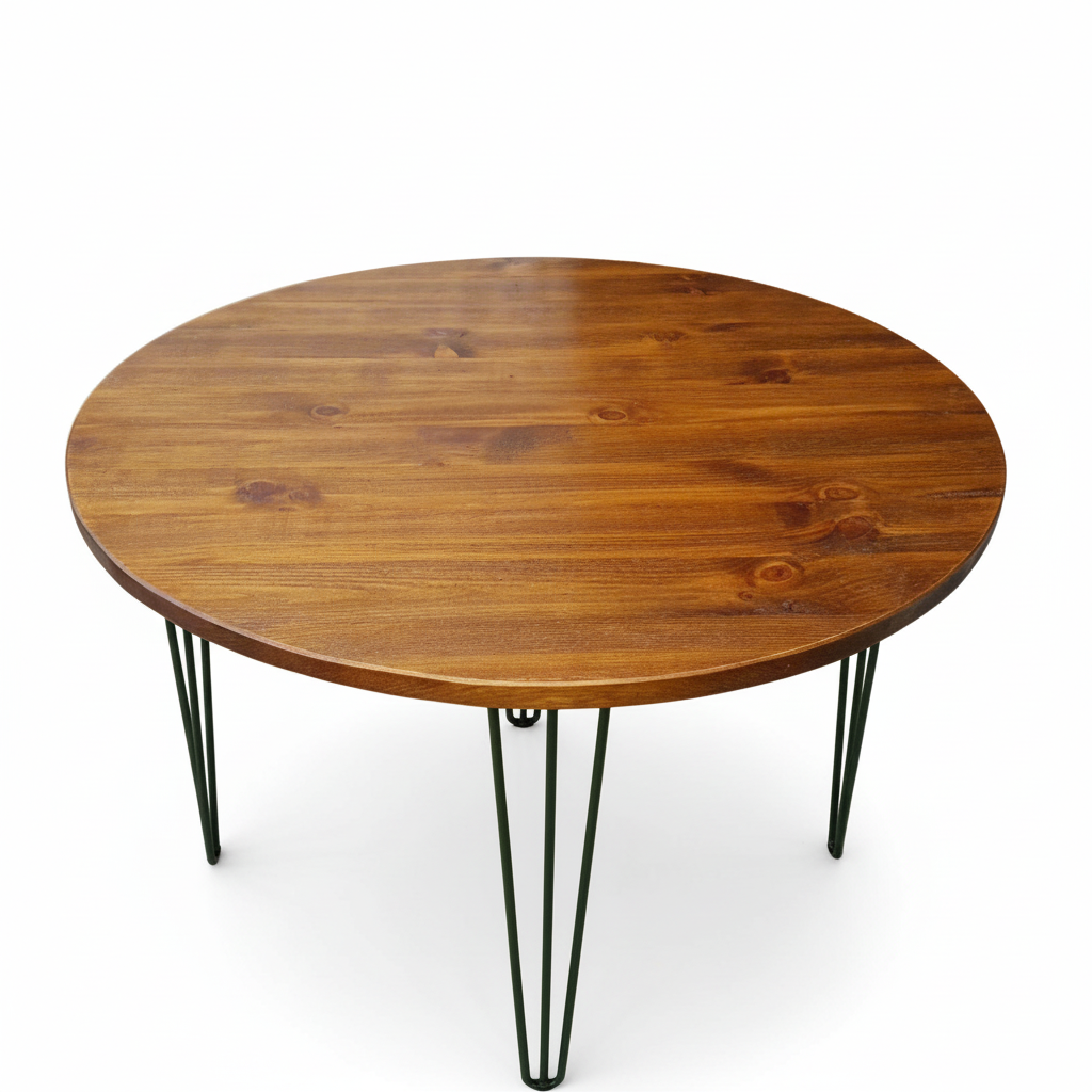 Rustic Industrial Round Dining Table | Solid Wood with Hairpin Legs
