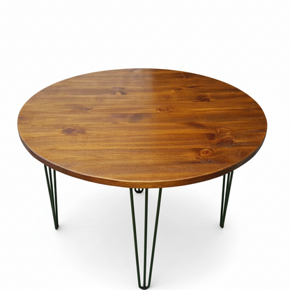 Rustic Industrial Round Dining Table | Solid Wood with Hairpin Legs