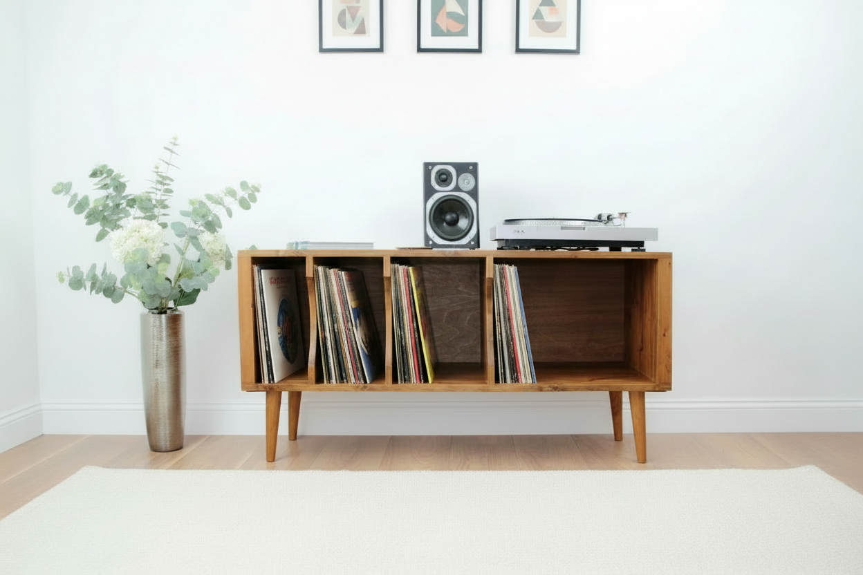 Industrial Wooden Record Stand & Vinyl Storage Cabinet | TV Unit