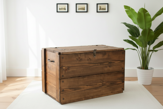 Rustic Wooden Chest Trunk | Blanket Box, Coffee Table & Vinyl Storage