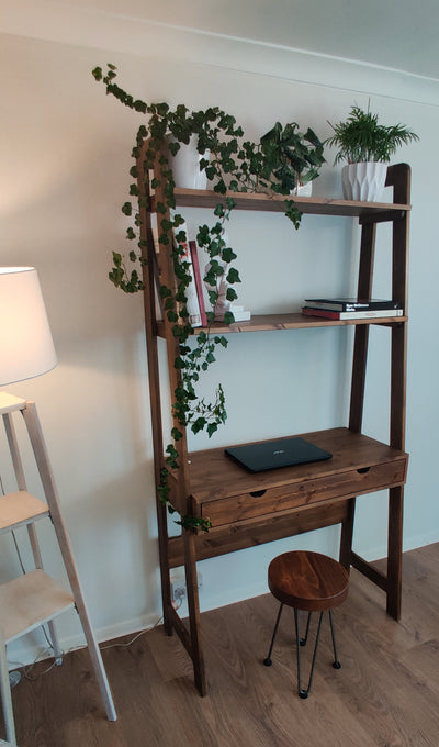 Wooden Freestanding Mid-Century Modern Wall Desk with Shelves and Drawer COLOUR FURNITURE