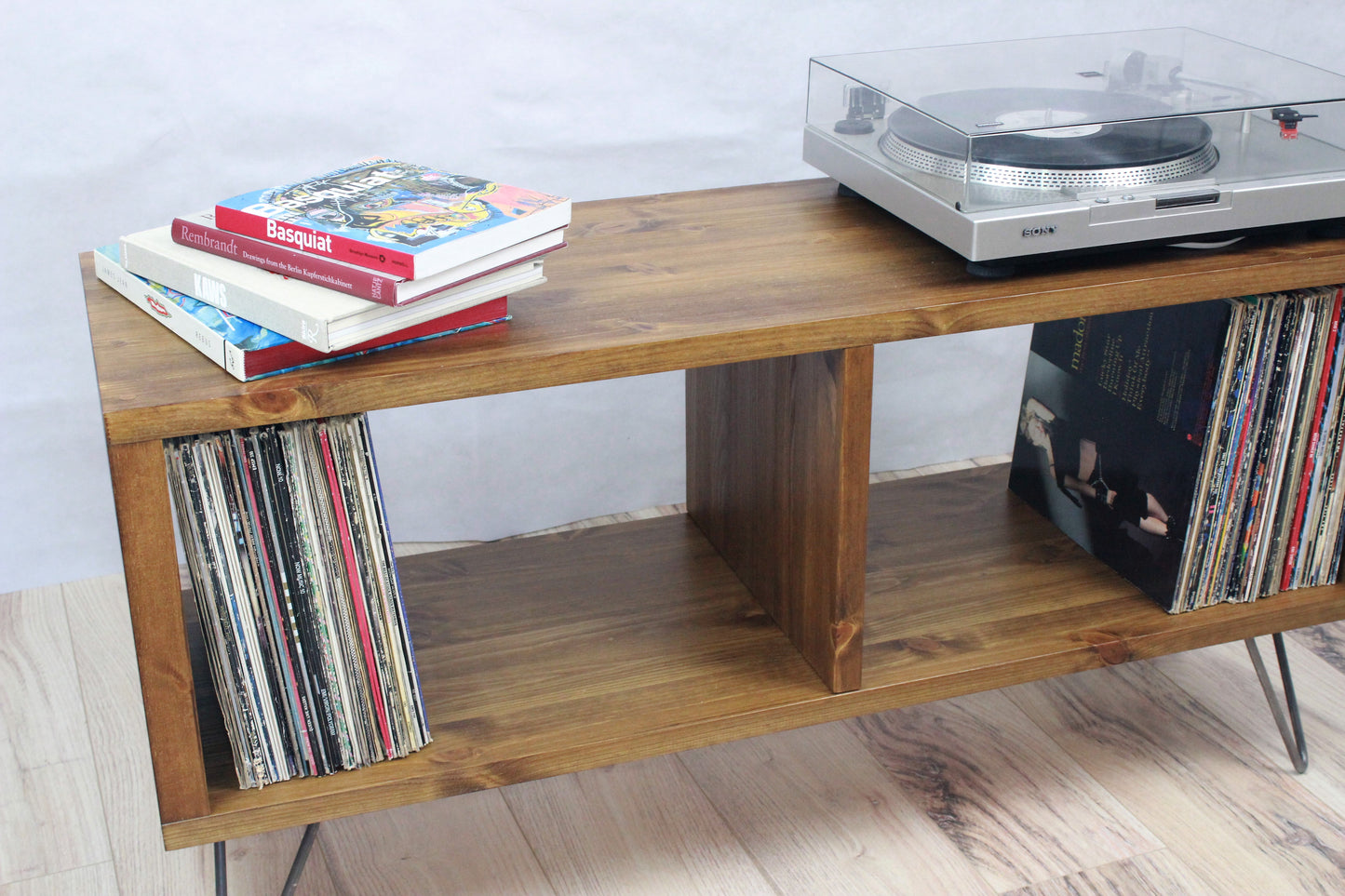 Wooden Industrial Record Player Stand, Record Storage Cabinet, TV stand, Records Stand - Middle Divider COLOUR FURNITURE