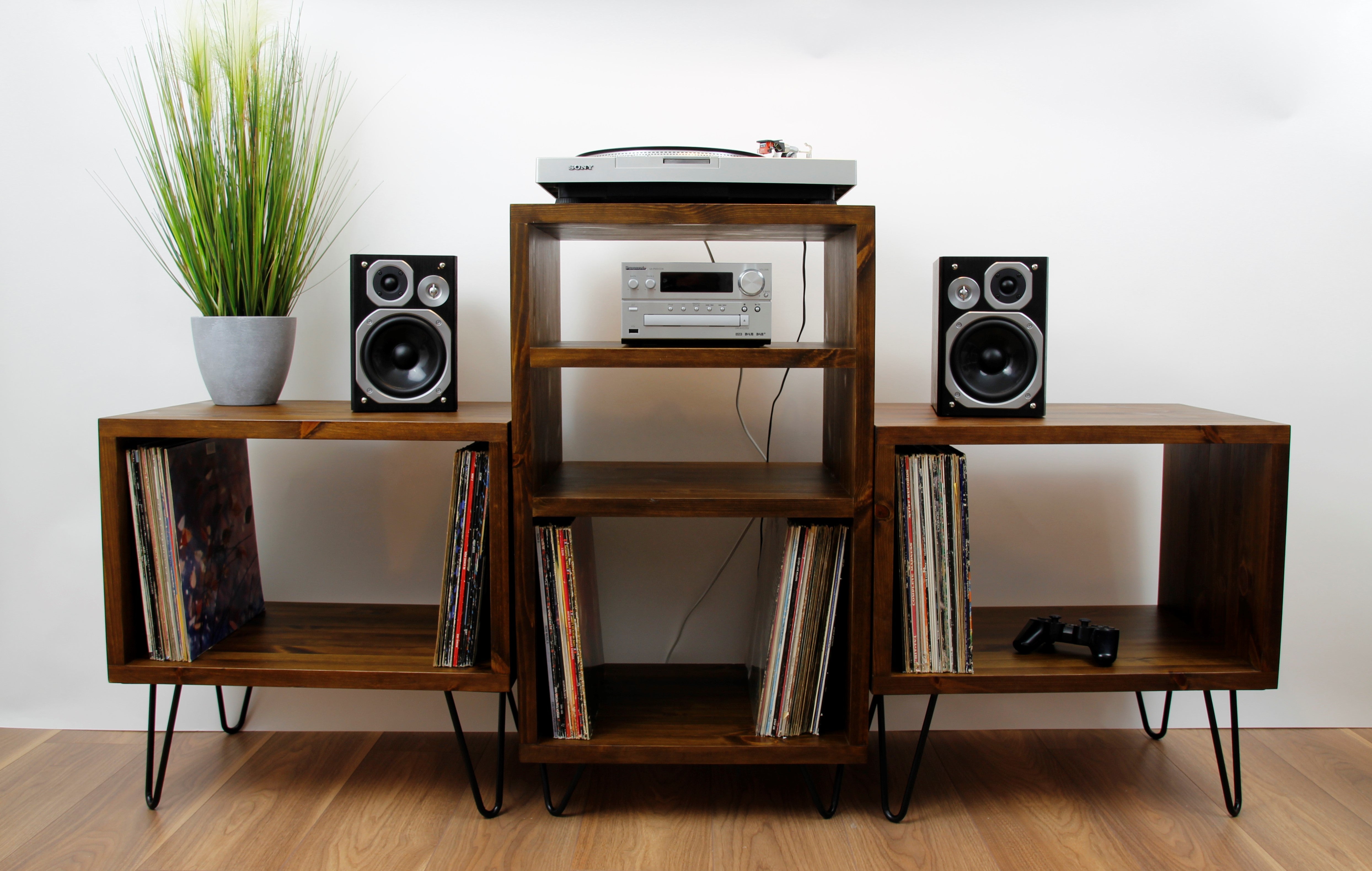 Rustic Industrial Record Player Stand - Record Player stand with ...