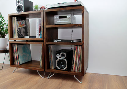 Rustic Industrial, Vinyl Record Player Stand, Tall Record Player Cabinet, Stereo Unit COLOUR FURNITURE 