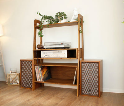 Wooden Freestanding Mid-Century Modern Wall Unit with Shelves and Storage Space COLOUR FURNITURE 