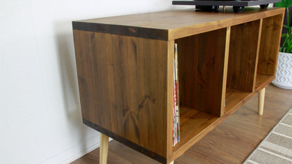 Record Player Storage Unit, High Record Player Stand - Record Cabinet with Natural Shade  Wooden Feet COLOUR FURNITURE
