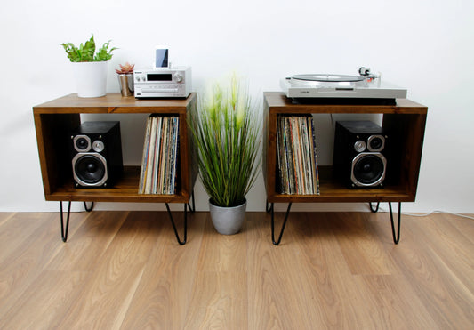 Rustic Industrial Wooden Bedside, Vinyl Storage Cabinets, Vinyl Player Stand COLOURLIMITED